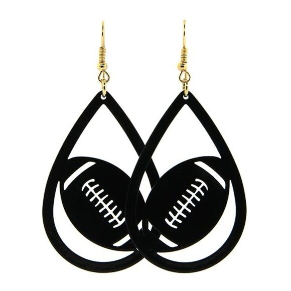 NWOT Football Earrings Lot 2 Pairs - Brown Leopard Studs & Large Black Teardrop - Picture 7 of 9